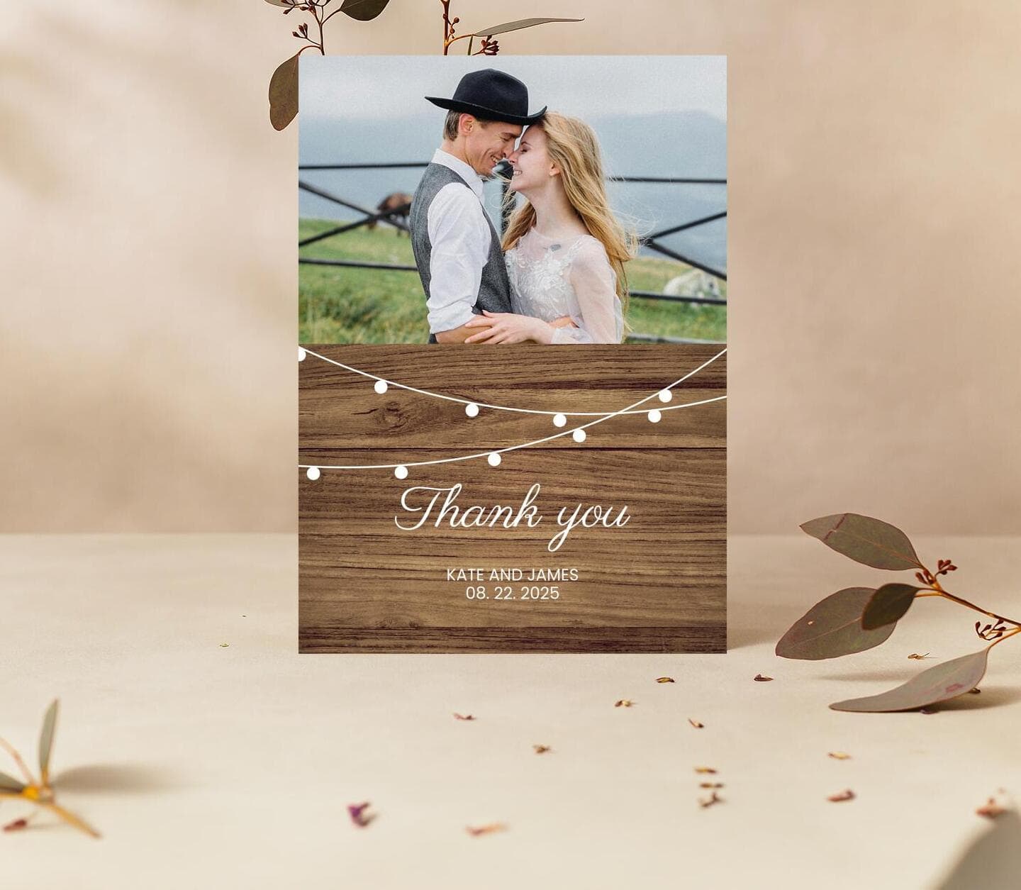 Rustic Romantic Thank You Card