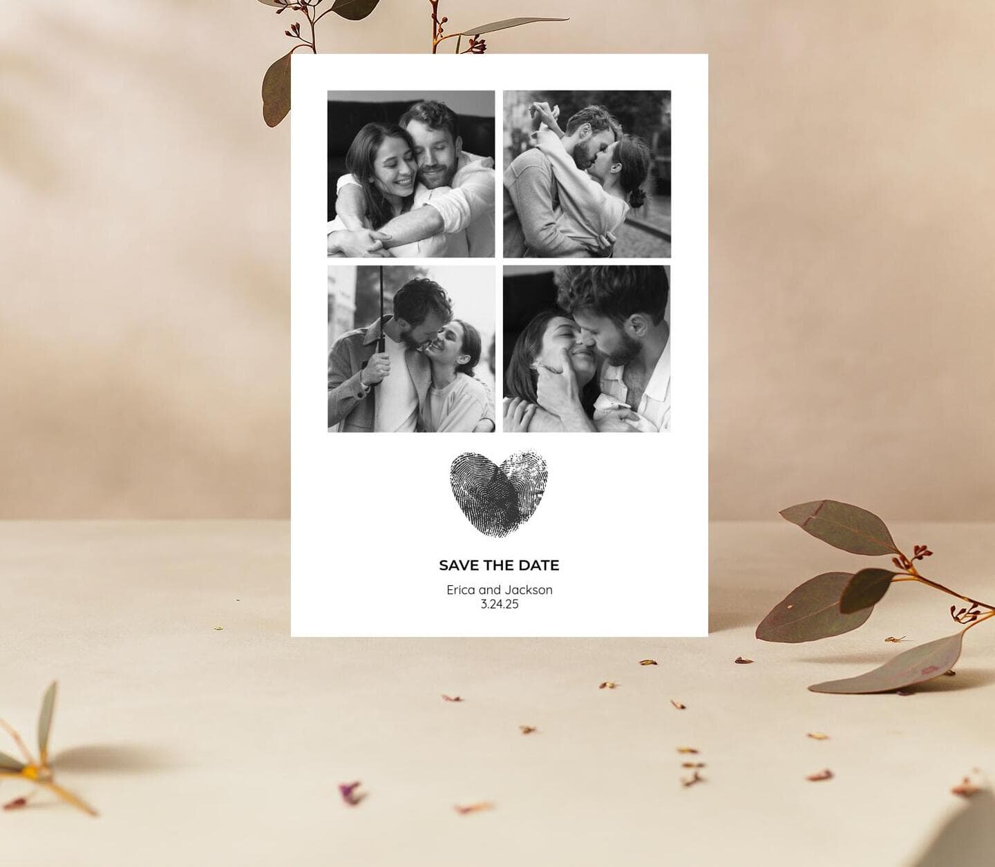 Finger Prints Heart Save The Date Card