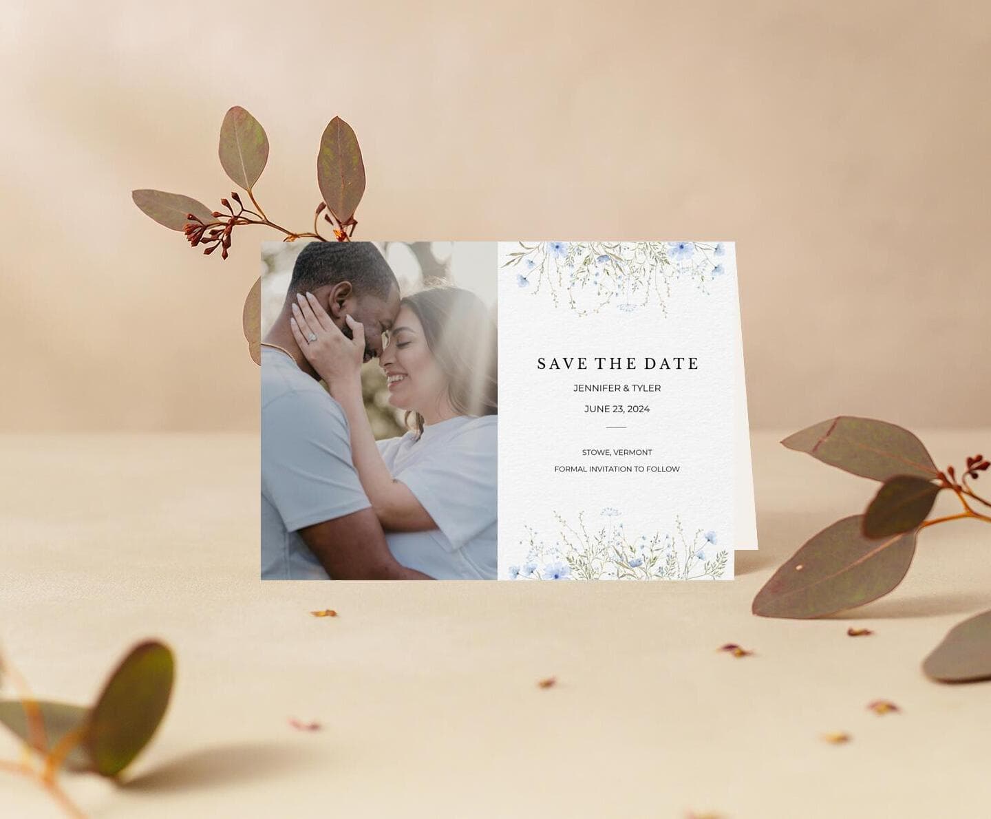 Blue Country Flowers Save The Date Card