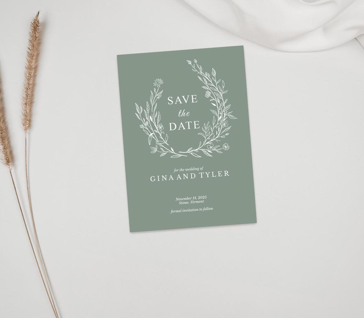 Minimalist Wreath Green Save The Date Card