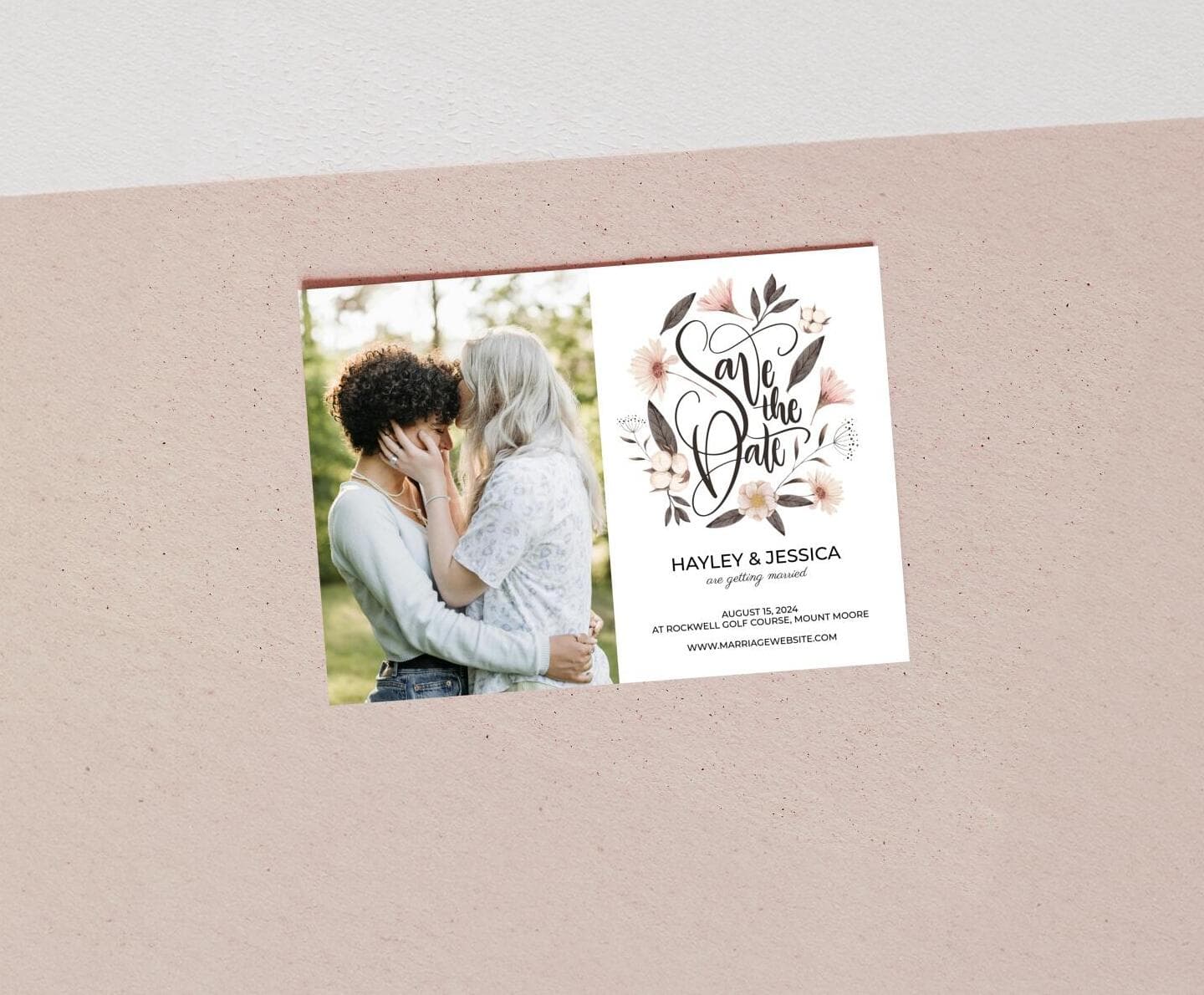 Floral calligraphy Save The Date Card