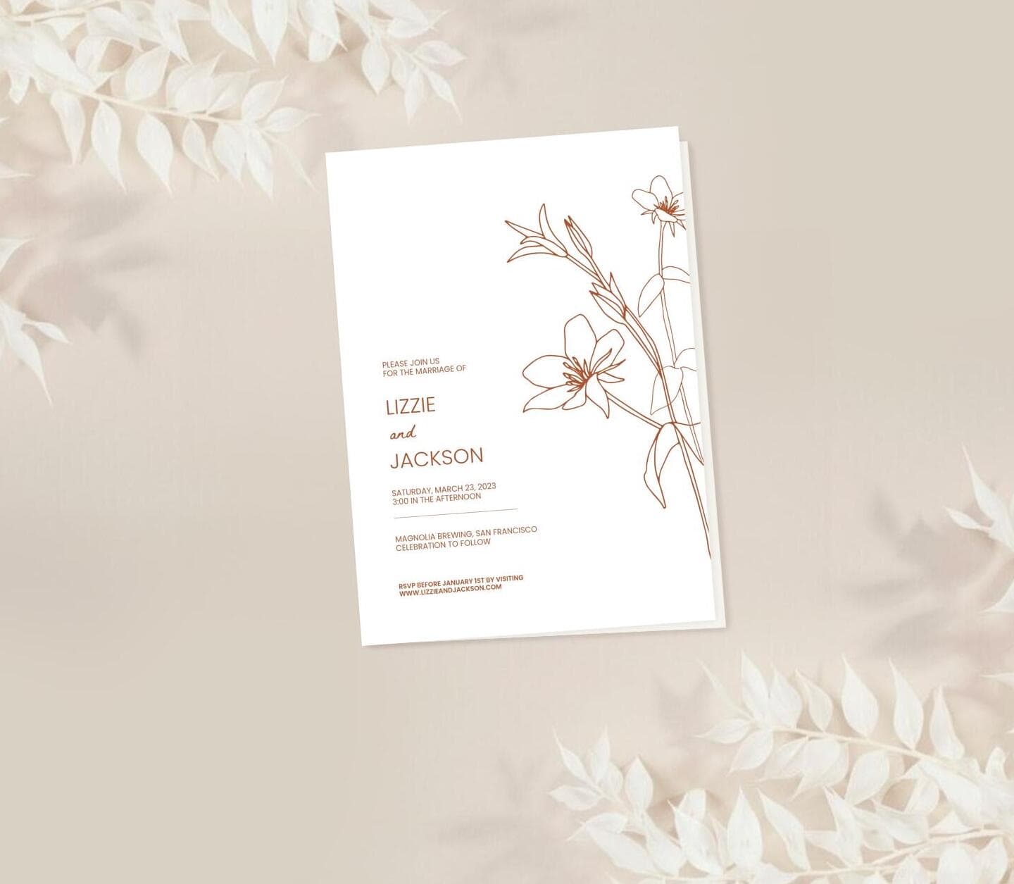 Line Flower Terracotta Invitation Card