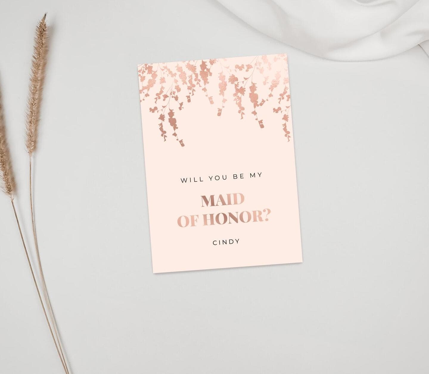 Bright Pink Maid Of Honor Card