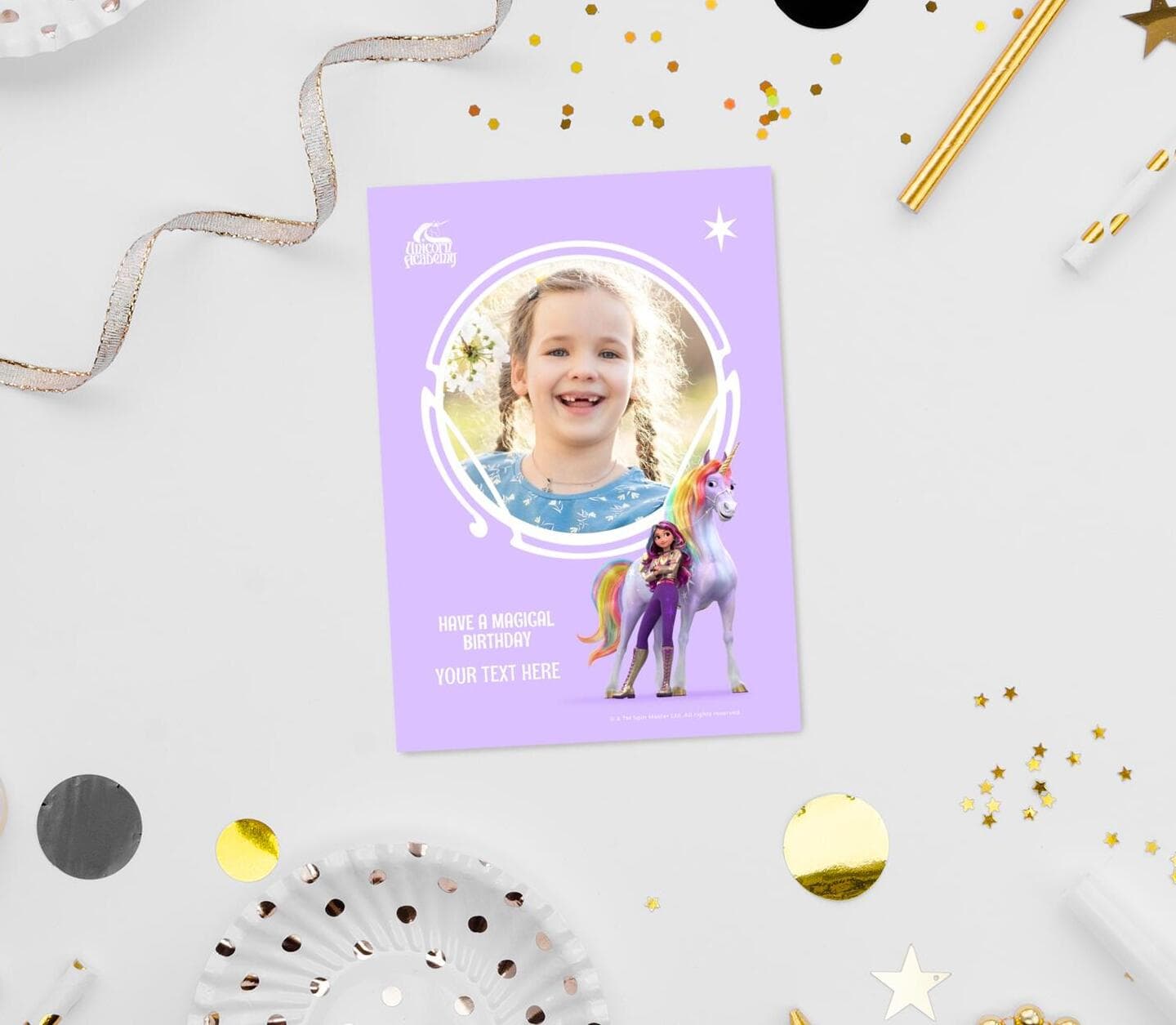 Unicorn Academy™ Sophia And Wildstar Birthday Photo Card