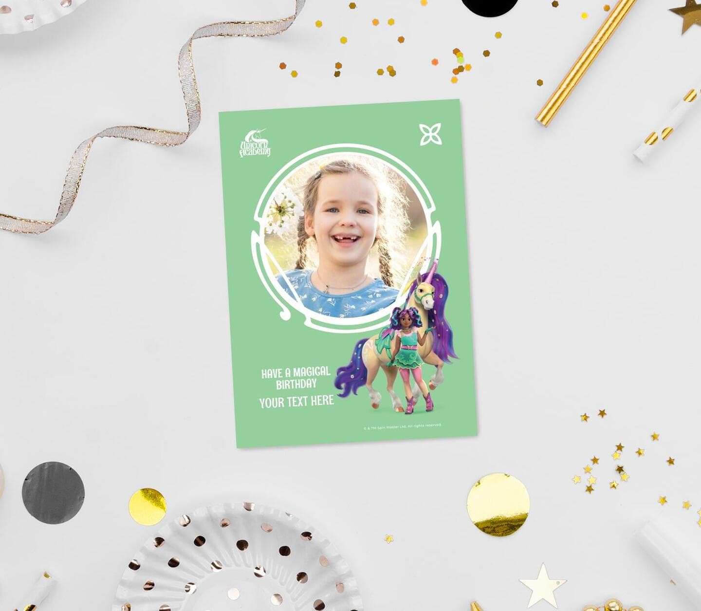 Unicorn Academy™ Unicorn Academy™ Ava And Leaf Birthday Photo Card