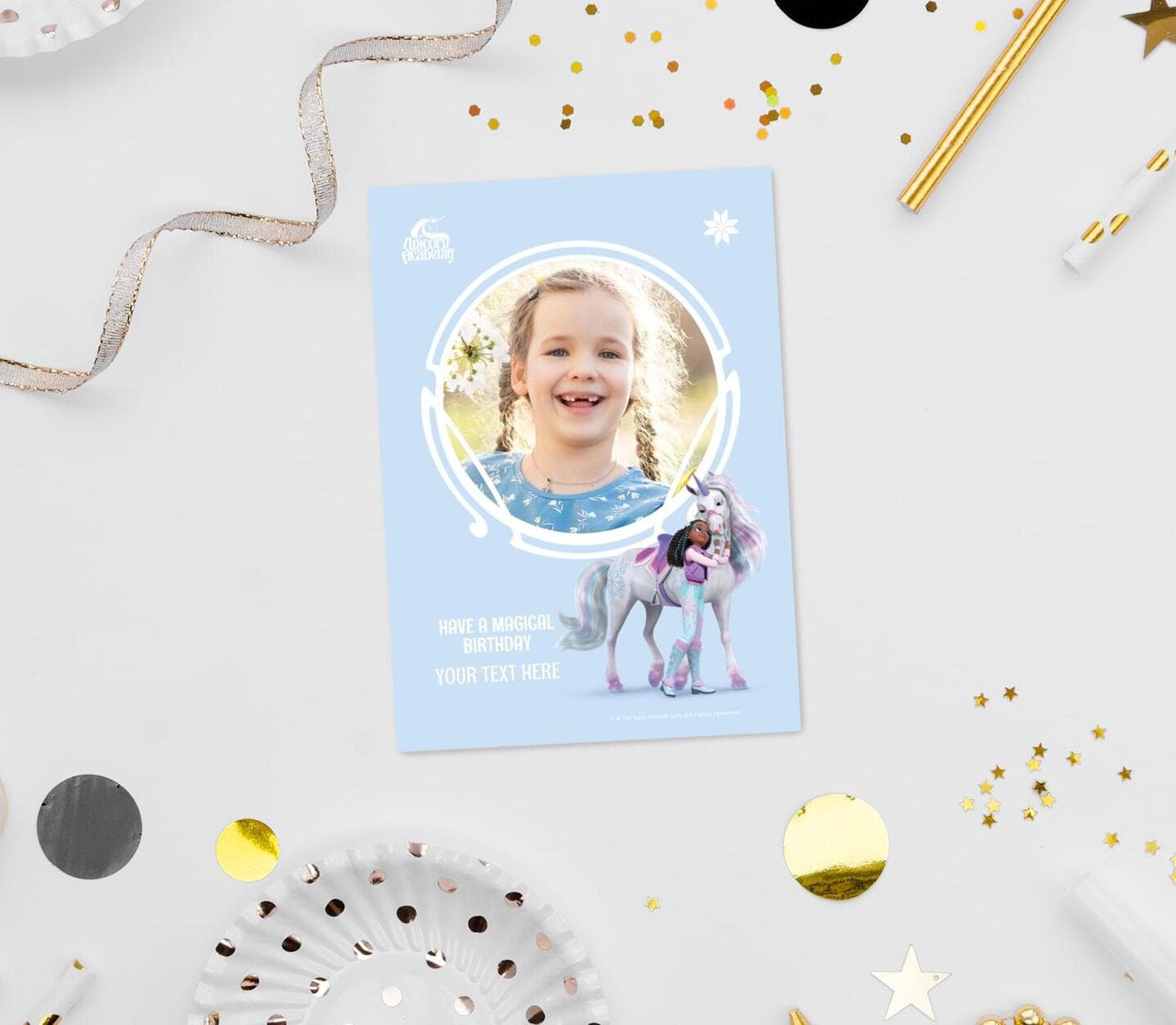 Unicorn Academy™ Layla And Glacier Birthday Photo Card