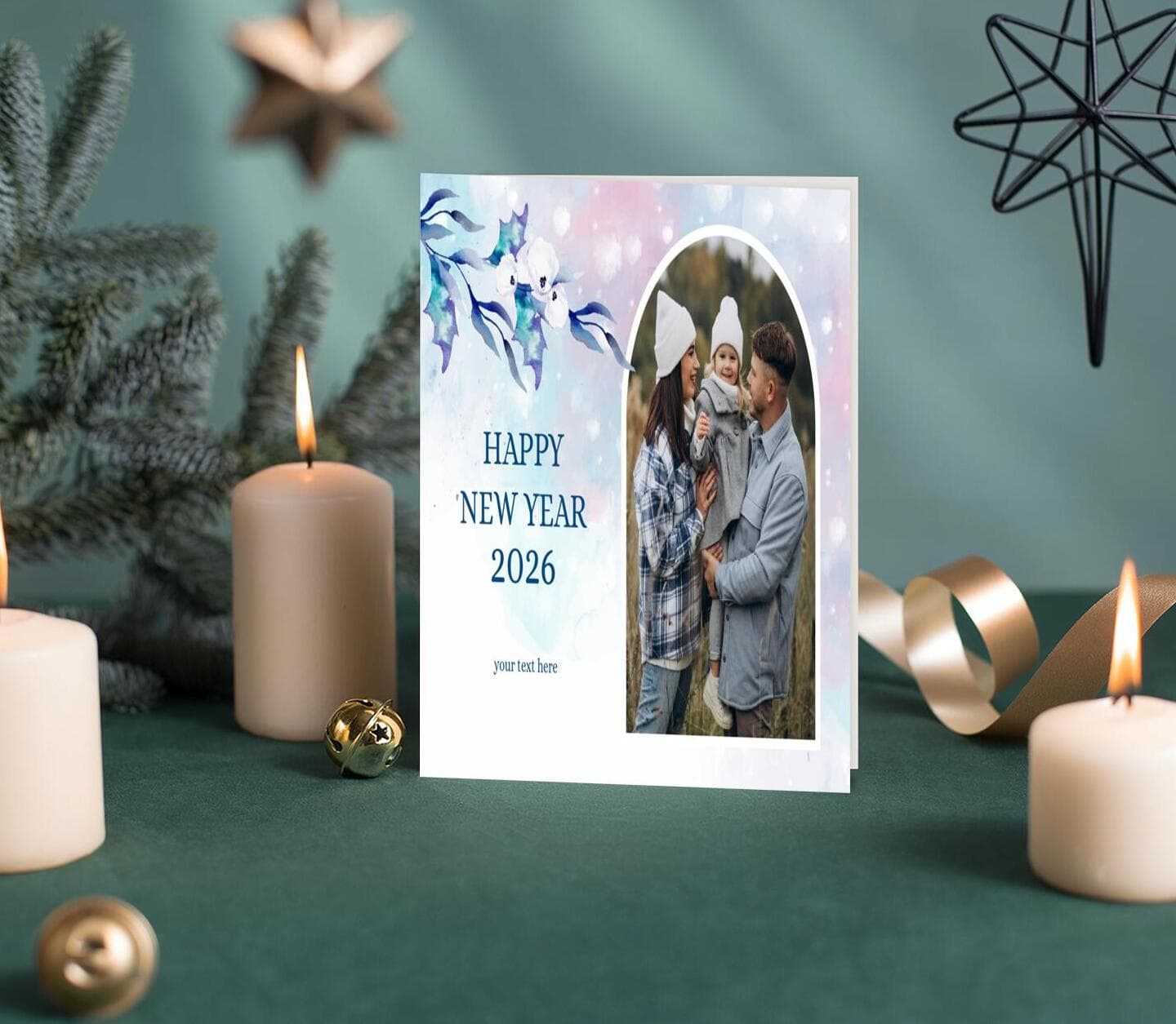 Multiphoto Blue Watercolor Card