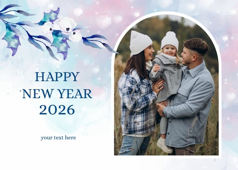 Multiphoto Blue Watercolor Card