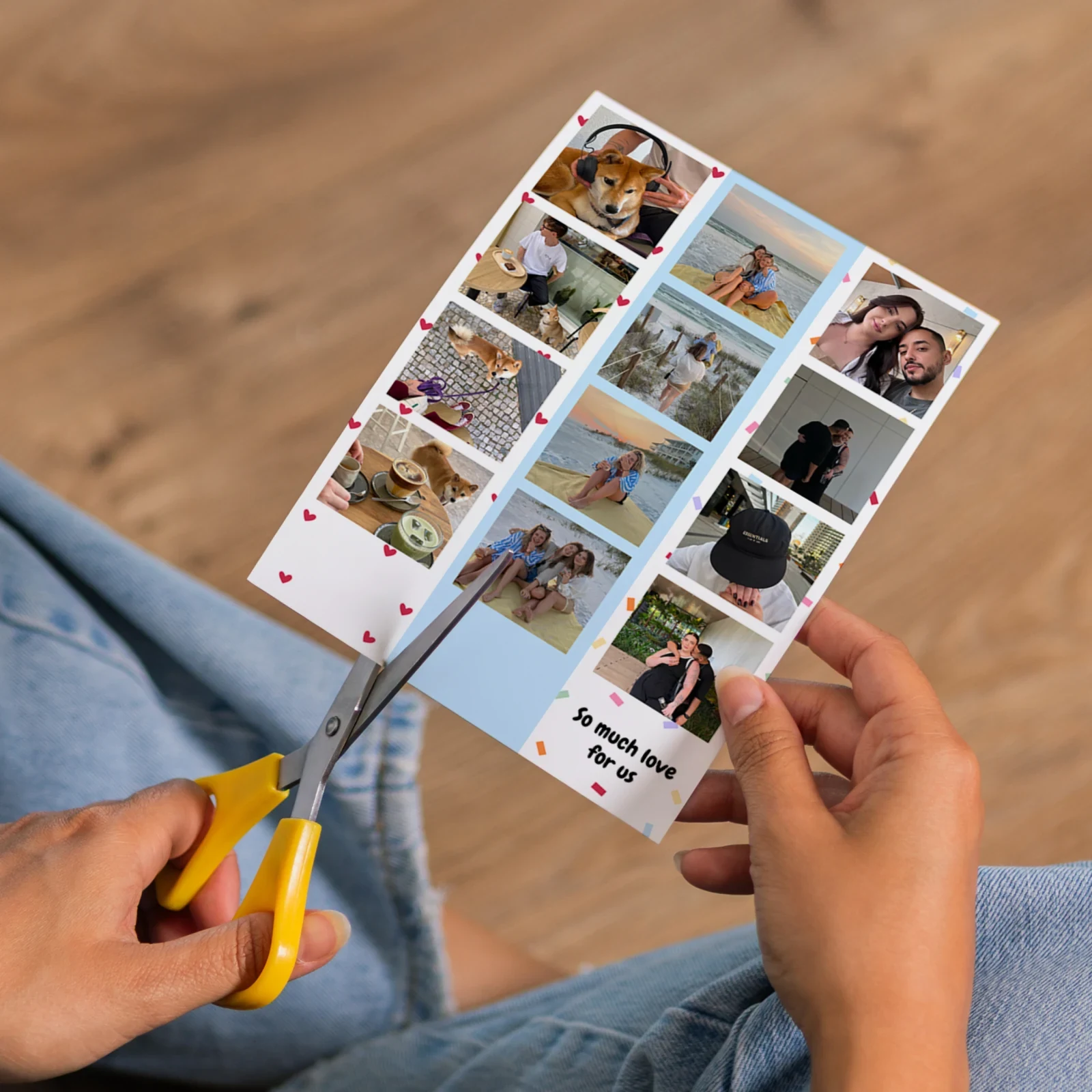 A decorative photobooth strip made from personal photos