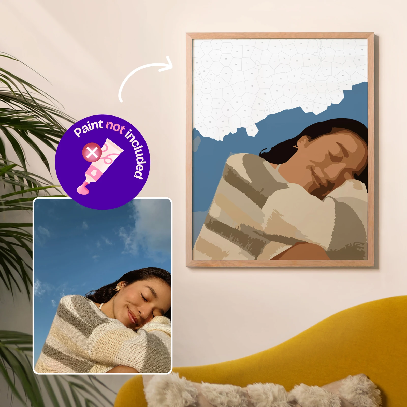 A paint-by-number poster made from a photo, framed