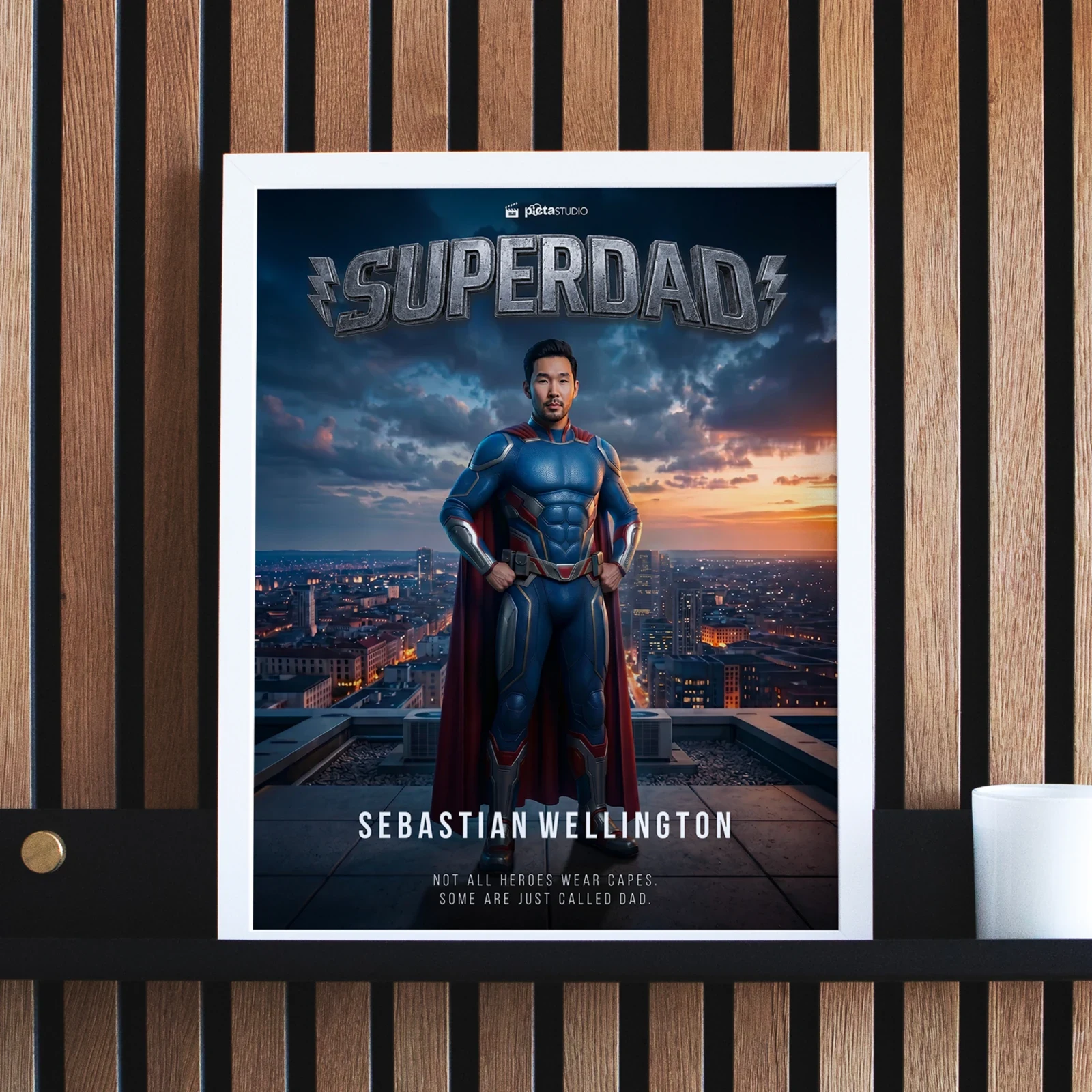 A Superdad superhero poster made from a photo of dad