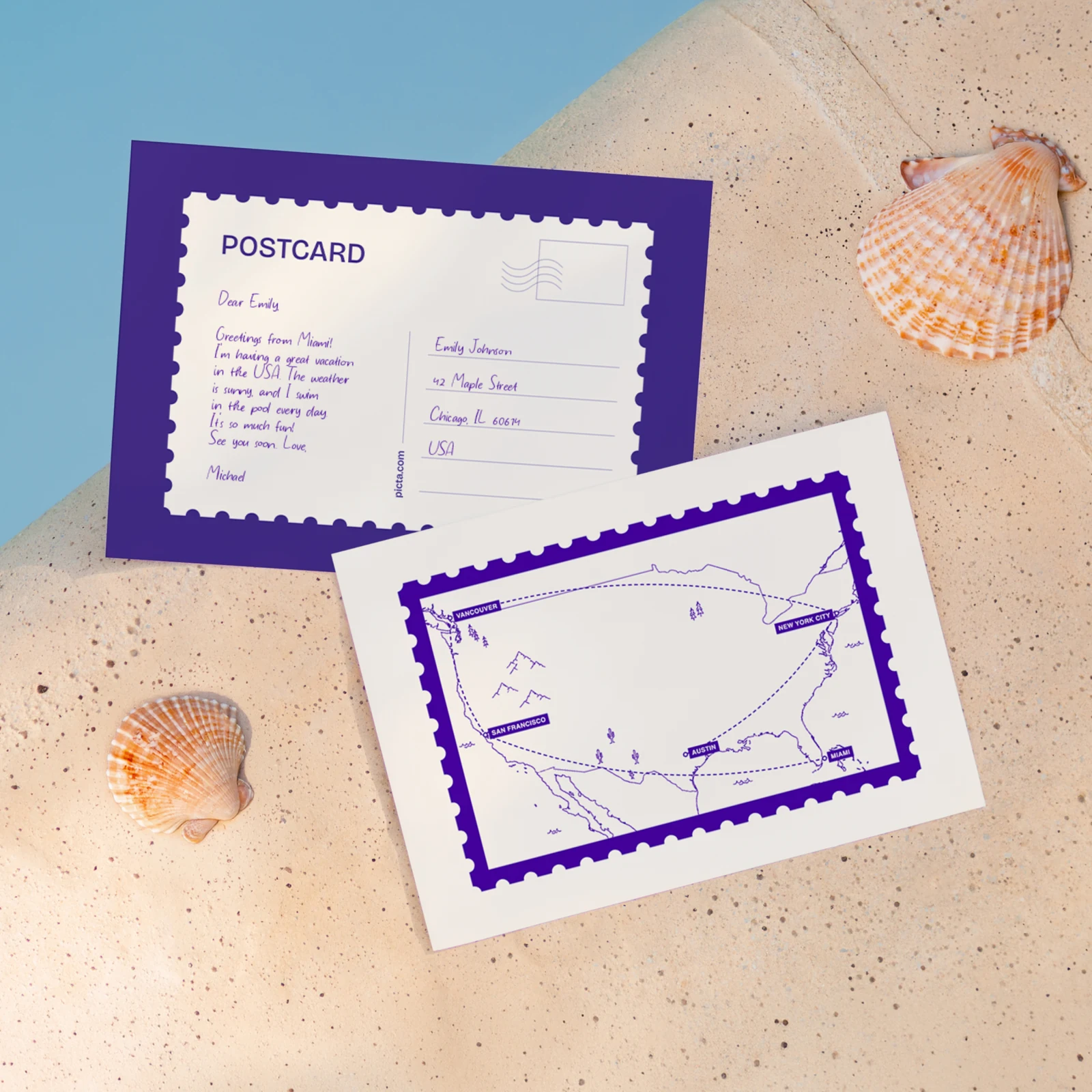 Travel Card — the map front and the writable postcard back
